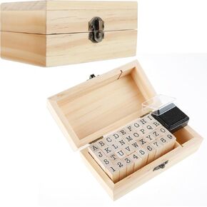 36Pcs Wooden Rubber Stamps, Mini Letters and Numbers Stamps Set with Black Ink Pad and Wooden Box Diary Stamp Kit Alphabet Stamps for DIY Craft Card Making Scrapbooking Planner