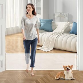 14" Tall Short Dog Gate to Step Over, Retractable Mesh Pet Door for Small Puppy, Extended up to 59" Wide for Indoor Stairs Doorways and Hallway(White)