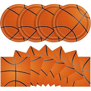 40 Pcs Basketball Plates and Napkins Party Supplies, Basketball Birthday Party Decorations Disposable Paper Plates and Napkins Tableware Set for Birthday Party Baby Shower Serves 20