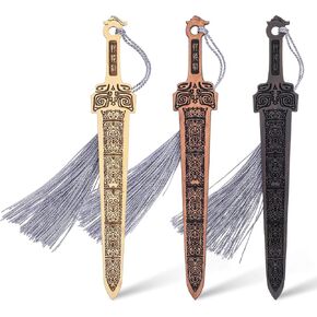 3 Pcs Wooden Sword Bookmark,Cool Bookmarks with Tassel,Vintage Book Marks for Reading Men,Book Reading Accessories,Gift for Men Teacher and Student Office School Library Bookstore(Black Brown)