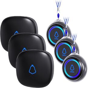 Pager مقدم الرعاية ، زر الاتصال اللاسلكي لكبار السن/كبار السن في المنزل ، 3 أزرار SOS + 3 مستقبلات نظام تنبيه الحياة الطبية ، جرس الذعر في حالات الطوارئ ، استدعاء الممرضات ومساعدة المريض