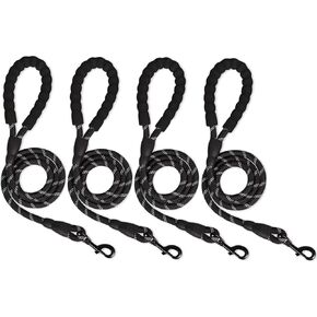Dog Leashes 4 Pack for Small Medium and Large Dogs Heavy Duty Dog Leash 5FT Black with Comfortable Padded Handle and Highly Reflective Threads Walking Training Running