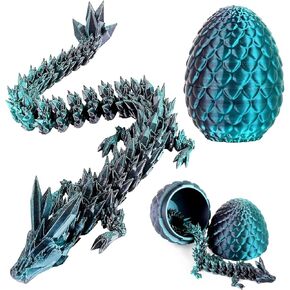 3D Printed Dragon Eggs with Dragon Inside,Crystal Dragon Fidget Toys,Articulated 3D Dragon with 3D Dragon Eggs Black Green