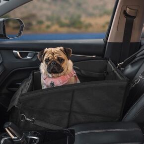 OneTigris Dog Booster Car Seat for Medium Sized Dogs, Front Seat & Back Seat Dog Car Seat for Small Dogs, Puppy Portable Car Seat with Elevated Cushion and Storage Pockets, Easy to Install, Washable