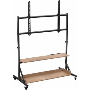 VIVO Heavy Duty TV Cart for 55 to 100 inch Screens up to 176 lbs, LCD LED OLED 4K Smart Flat and Curved Panels, Max 800x600 VESA, Dark Wood Shelves, Black Frame, STAND-TV100D