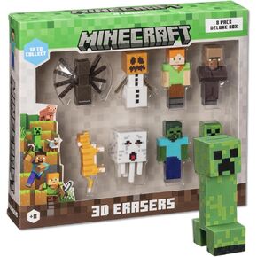 Mine Craft 3D Erasers, 8-Pack Deluxe Collector Set, 12 Iconic Characters to Collect, Own The Entire Series (- Steve - Creeper - Wolf - Zombie - Iron Golem - Skeleton - Ghast - Villager)