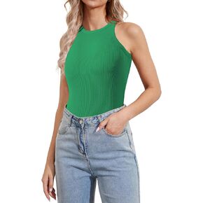 Striped Shirt Women Ribbed Tank Tops for Women High Neck Tops Racerback Sleveless Summer Casual Slim Fitted Tank
