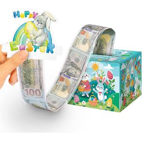 Easter Money Box for Cash Gift Pull, Money Holder Cash Gift for Kids Adults, DIY Fun Happy Easter Bunny Egg Box, Surprise Gift Box for Parents, Lover and Friend, Includes 50Pcs Transparent Bag (Blue)