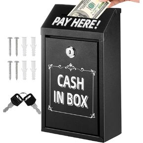Donation Box with Lock,Safe Metal Money Drop Box with Lock and Slot,Black Key Drop Box for Outside,Self Serve Stand,Collection Box,Wall Mounted,Steel Cash Drop Box for Business Home Office Outdoor