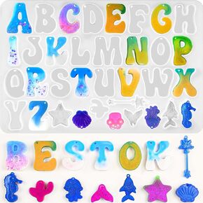 Alphabet Resin Molds with Hole, Reversed Alphabet Silicone Molds for Epoxy Resin, Letter Resin Molds for Keychain Jewelry Pendant Making