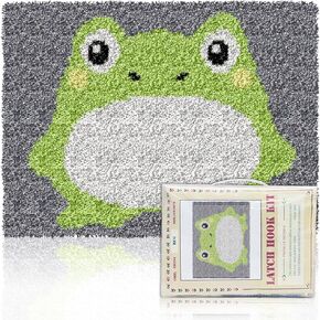 ORIGACH Frog Latch Hook Rug Kit for Adults DIY Needlework Cover Printed Rug Making Kit Handmade Carpet Tapestry with Hook Latch and Preprinted Canvas, Home Arts Crafts Sofa Decor, 20.5x15inch