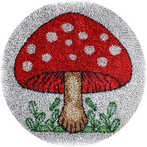 Red Mushroom Round Shape Latch Hook Kits Mini Rug DIY Handmade Crochet Yarn Needlework Hook and Latch Kit Printed Canvas Carpet Cushion Cover Home Christmas Decoration 30x30cm(3)