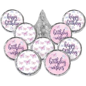Butterfly Birthday Party Favor Chocolate Kisses Candy Stickers, Butterfly Wishes - 180 Count