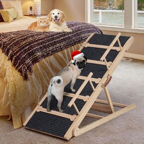 Dog Ramp for Bed, Wooden Foldable Pet Ramp, Dog Ramps for Small Large Dogs, Pet Ramps for Small Dogs, Portable Ramp for Dogs to Get on Bed, 6 Adjustable Height from 15" to 28" for Bed, Couch, Car