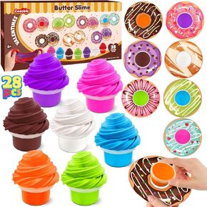 28 Pack Valentines Day Gifts for Kids و Butter Slime with Butterning Cards Leaft Leaff Toy Toy Toy for Kids Valentine School Classroom Exchange و Party Favor Supplies