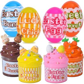 Easter Basket Stuffers, 4 Pack Prefilled Easter Eggs with Slime and Charm Filled Easter Eggs with Toys for Kids Boys Girls Easter Eggs Hunt, Easter Party Favors