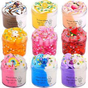 9 Pack Slime Kit, with 3 Jelly Cube Crunchy Slime 3 Butter Slime 3 Cloud Slime, Soft and Non-Sticky, DIY Educational Stress Relief Toys for Girl and Boys, Birthday Gift, Party Favor