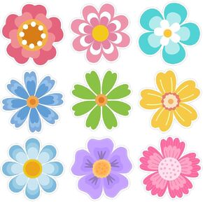 45 PCS Spring Flower Cutouts for Bulletin Board Decoration, Colorful Floral Paper Cut-Outs Flower Name Plates for Spring Easter Home Back to School Classroom Bulletin Decorations