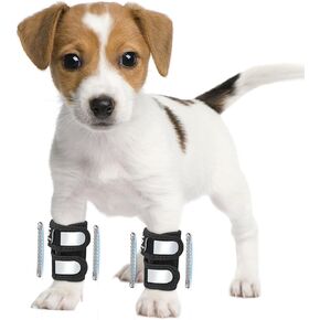 Pair of Dog Leg Braces for Front Hock Joint, Dog Front Leg Wrist Brace with Metal Spring Inserts, Dog Leg Sleeve with Reflective Straps, Prevents Injuries and Sprains, XS/S
