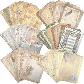 60 Sheets Vintage Scrapbook Paper Assorted Set, 6 Pack Mixed Lace Edged Paper for Scrapbooking Planner Letter Writing Junk Journal Supplies Collage 4.9x6.9 Inch