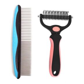 Pet Dematting Tool 2 Pack Double Sided Undercoat Rake & Dematting Comb for Cats and Dogs for Detangling Matted or Knotted Undercoat Hair (Orange & Black, Large)