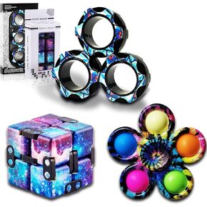 Fidget Toys Adults Set, Easter Basket Stuffers for Kids Teen Autism Sensory Toys Pack with Figette Cube Figits Ring Classroom ADHD Stress Relief Toys, Cool Gadget Desk Spinner Toy