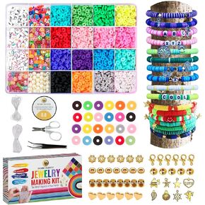 Desire Deis Deluxe Make Make Kit Netlace Clay Beads Friendshipry Jewelry Letter Arts & Crafts Charms Kit Scipber Rubber Strings Girls Girls Gift (6084pc)