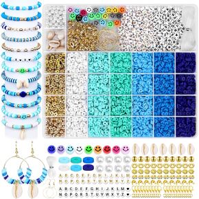 Kestbon 5100 Pcs Blue Clay Beads for Friendship Bracelet Making Kit Heishi Polymer Coastal Clay Beads for Jewelry Making Ocean DIY Jewelry Making Supplies with Accessories Crafts DIY Gifts