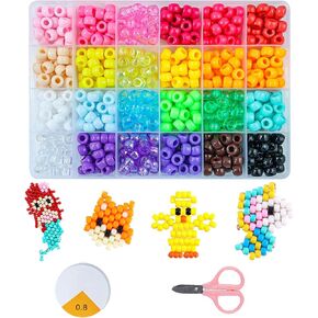 طقم Bony Beads ، 24 لونًا Kandi Beads لتجفد الشعر ، حبات قوس قزح البلاستيك للحرف ، 6 × 9 ملم حبات المهر الكبيرة لتصنيع الأساور ، وخرز الشعر