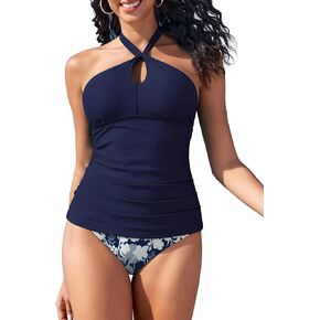 ZAFUL 2024 Women's Tankini Swimsuits Cut Out Crisscross Tankini Top with High Waisted Bottom Tummy Control Bathing Suit