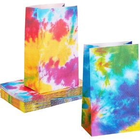 Zonon 24 Pcs Tie Dye Paper Bags Camouflage Treat/Goody Retro Gift Bags Colorful Tie Dye Paper Accessories Party Favor Decoration Supplies for Birthday (Classic Style)