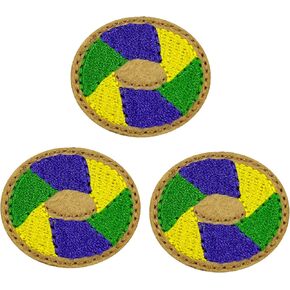 3 pcs Pack King Cake Mardi Gras Embroidered Iron On Patch