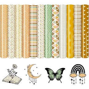 Boho Heat Transfer Vinyl -10 Sheets 12 * 10inches Rainbow/Heart/Star Pattern HTV Plaid Iron on Vinyl for T-Shirts