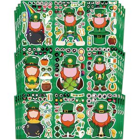 Aowplc St. Patrick's Leprechaun Make-A-Face Stickers - 36 Sheets for Kids Crafts & Party Fun