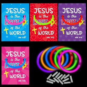 Haooryx Valentine’s Exchange Gifts Bulk - 36 Pack Glow in The Dark Sticks Bible Verse Card Valentine's Day Kids' Multi-Item Party Favor Packs Sunday School Prizes Classroom Reward Holiday Presents