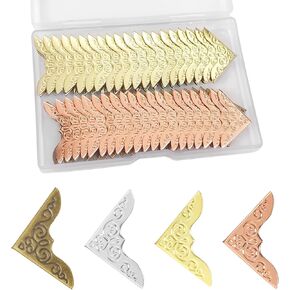 Metal Book Corner Protectors Set 4 Colors - 80 Pieces, Vintage Iron Triangle Decorative Trim for Scrapbook Photo Album Diary Cover Menus Folder