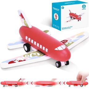Wooden Airplane Toys for Toddlers, Kids Pull Back Model Airplane Toys, Birthday Gifts Toy Plane for Boys Girls 3 4 5 6 7 8 Years Old (Red)