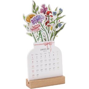 Bloomy Flowers Desk Calendar 2025 Small Desk Calendar Mini Creative Removable Vase Shaped Monthly Calendar Planner for Home Office School