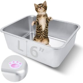 Stainless Steel Cat Litter Box for Adult Cats or Kitty/Kitten 18"x14"x6" Rust-Proof, High Side, Non Stick, No Smell, Easy to Clean Metal Cat Litter Box