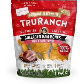 Collagen Drumsticks, Honey Ham, 1 Bag, 3 Count, Holiday Limited Edition, All-Natural Hydrolyzed Collagen, Rawhide Free, Healthy Limited Ingredients, for Small, Medium and Large Dogs