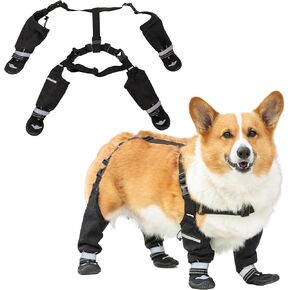 Dog Suspender Boots - Water Resistant Zippered Dog Shoes for Winter - S M L XL 2XL Boots for Dogs with Detachable Buckles - Comfortable Boot Straps Dog Paw Protector (2XL)