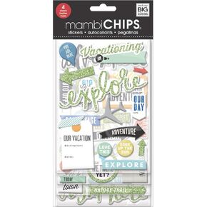 me & my BIG ideas mambiChips Chipboard Stickers - Scrapbooking Supplies - Vacation Theme - Metallic Glitter & Multi-Color - Great for Projects, Scrapbooks & Albums - 4 Sheets, 65 Stickers Total