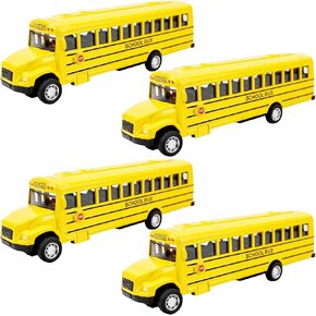 4 Pcs Pull Back School Bus Mini School Bus Toys Yellow Bus Toy Car for Toddlers Kids Birthday Gifts Classroom Rewards