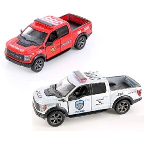 KiNSMART 2022 Ford F-150 Raptor Police & FIre Edition 2Set 5" 1:46 Scale Die Cast Metal Model Toy Trucks