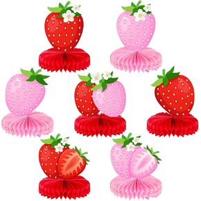 Faccito 7 Pcs Strawberry Honeycomb Centerpieces Berry First Birthday Decorations Strawberry Table Centerpieces for Sweet Berry One Birthday Table Topper Summer Fruits Baby Shower Party Favor Supplies