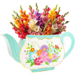 24 Pcs Flower Tea Party Decorations Princess Party Flower Boxes Centerpiece Floral Teapot Centerpiece for Floral Tea Themed Birthday Party Baby Shower Wedding (Cyan)