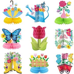 Spring Honeycomb Centerpieces – Pack of 9, 3D Spring Table Decorations for Office, Table Decor & Centerpieces for School Classroom Game Party Supplies