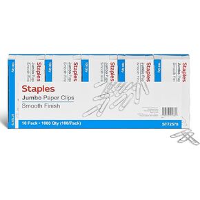 Staples 472506 Smooth Paper Clips Jumbo 100/Box 10 Boxes/Pack (A7026605/72578)