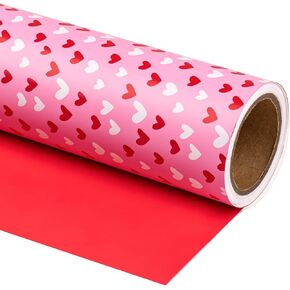 WRAPAHOLIC Reversible Valentine's Day Wrapping Paper - Mini Roll - 17 Inch X 33 Feet - Pink and Red Heart Design for Valentine's Day, Anniversary, Birthday, Wedding, Baby Shower