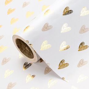 WRAPAHOLIC Heart Wrapping Paper Roll - Mini Roll - 17 Inch x 16.5 Feet - Gold Foil Heart Design for Valentines's Day, Wedding, Bridal Shower, Birthday, Baby Shower